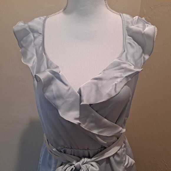 Show Me Your Mumu Samatha Ruffle Wrap Satin Dress Silver Luxe Satin Medium - Picture 4 of 6